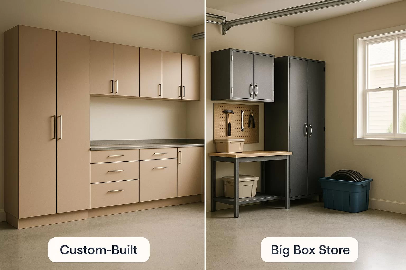 Custom Garage Cabinets Vs. Big Box Store Garage Cabinets Custom Garage Cabinets Vs. Big Box Store Garage Cabinets