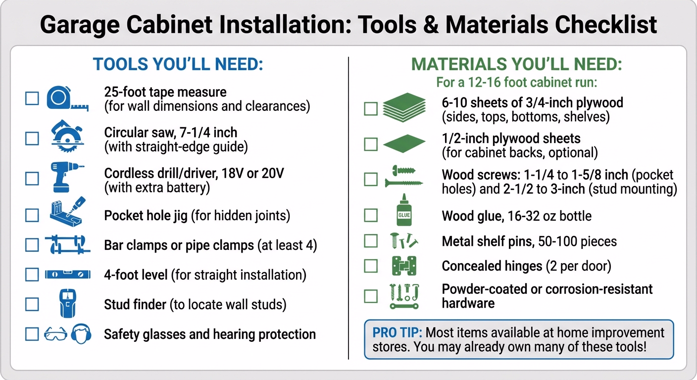 Custom Garage Cabinets: Installation Tips For Beginners 1 Essential Tools And Materials Checklist For Diy Garage Cabinet Installation