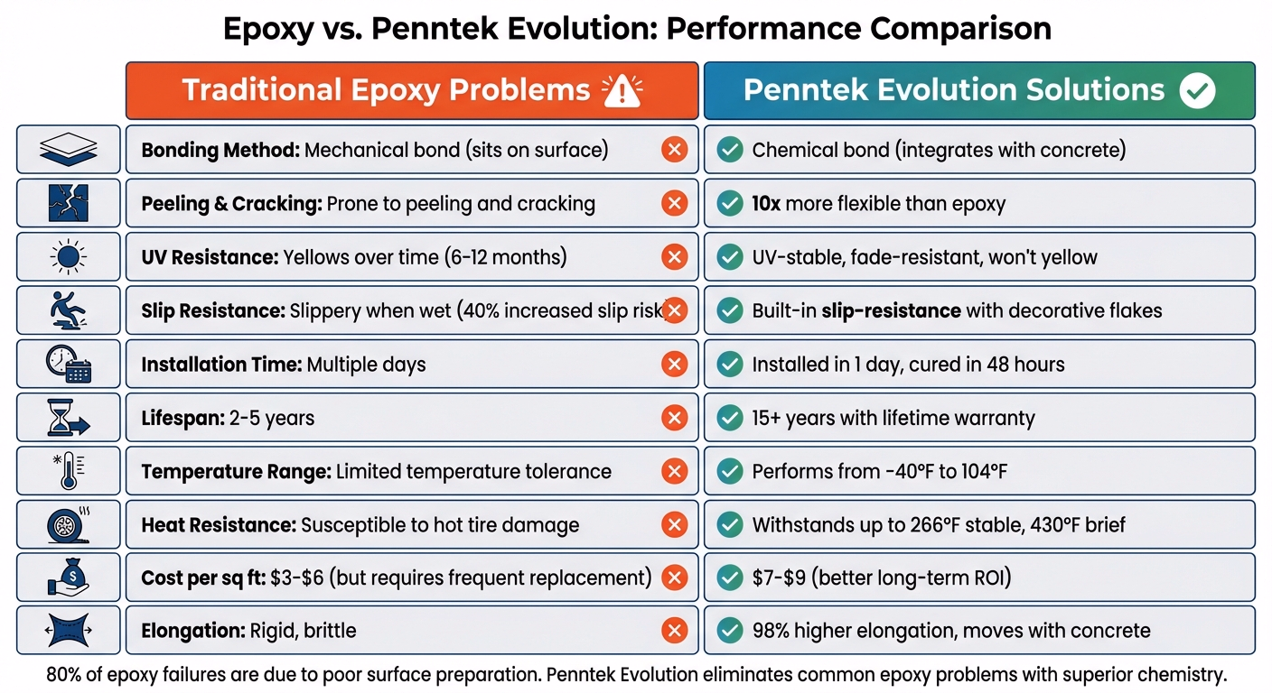 Common Problems With Epoxy Garage Floors 2 Epoxy Vs Penntek Evolution Polyurea Coating Comparison