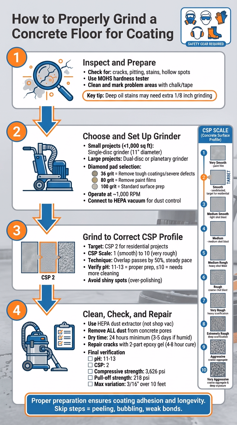 How To Properly Grind A Concrete Floor To Prep For Coating 1 4-Step Concrete Floor Grinding Process For Coating Preparation