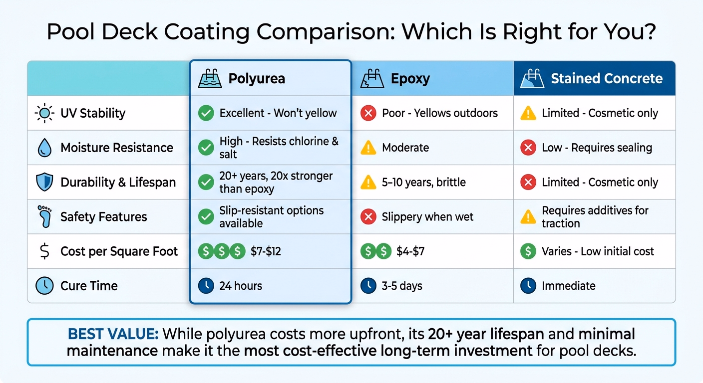 Why Polyurea Is Ideal For Pool Decks 1 Pool Deck Coating Comparison: Polyurea Vs Epoxy Vs Stained Concrete