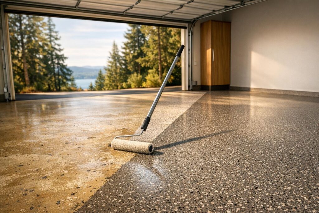 Garage Floor Makeover In Coeur D'Alene: From Drab Epoxy To Durable Polyurea 1 Garage Floor Makeover In Coeur D'Alene: From Drab Epoxy To Durable Polyurea